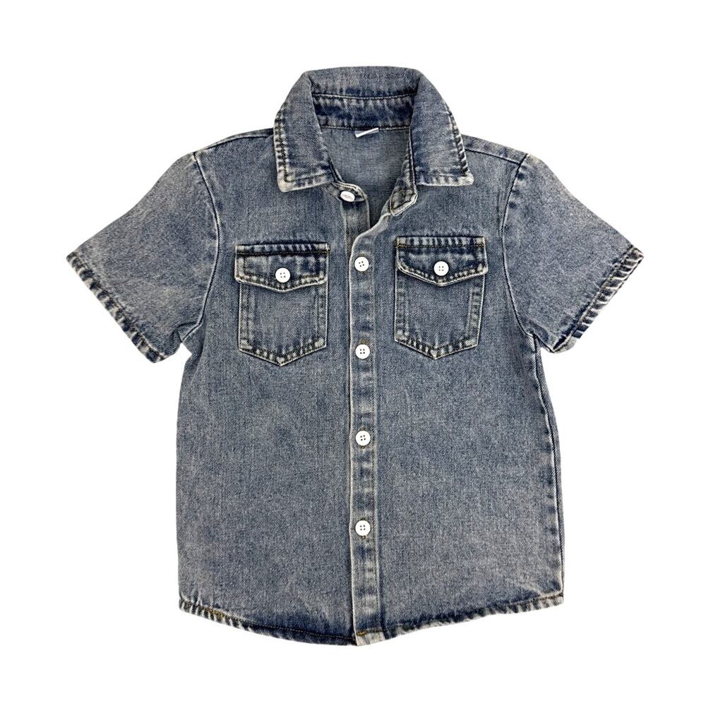 Shein Blue Denim Button Down Short Sleeve Shirt Size Youth 5